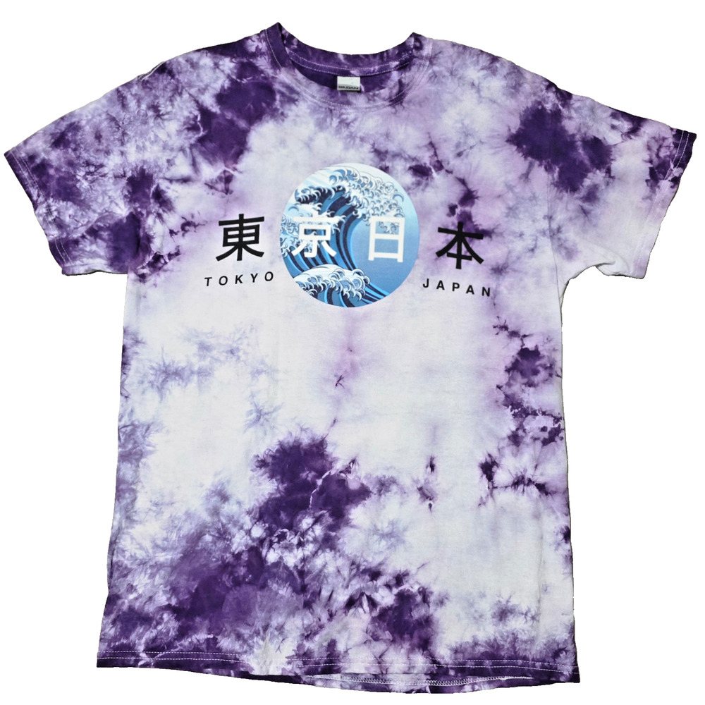 Tokyo Japan The Great Wave Tie Dye T-Shirt Purple White Mens Medium Gildan